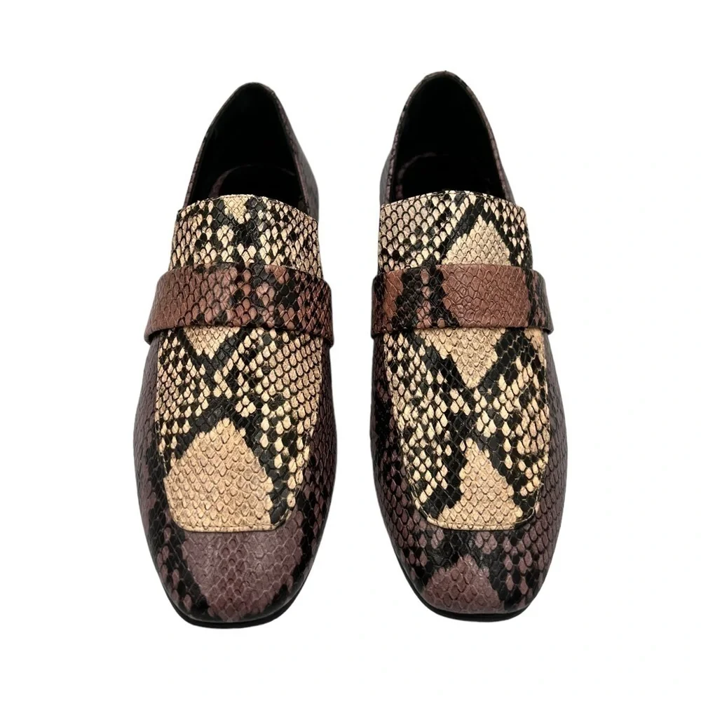 Freda Salvador Pink Snake-Print Leather Loafers